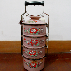 Rantang Antik Enamel Pink Bunga Merah
