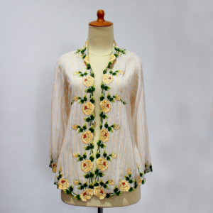 kebaya Antik Putih - Garis dan Bunga Kuning